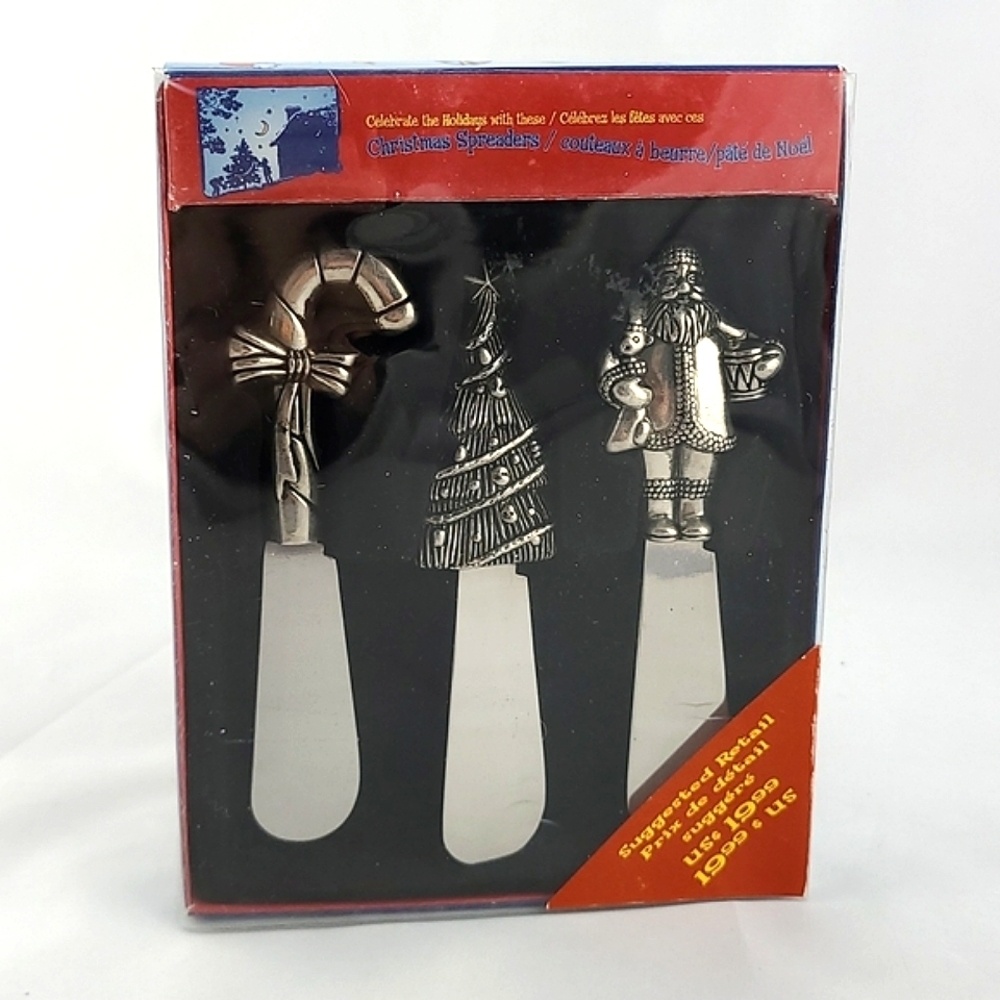 Christmas  Spreaders Stainless Steel 3 Piece Set Handles Santa Candy Cane Tree